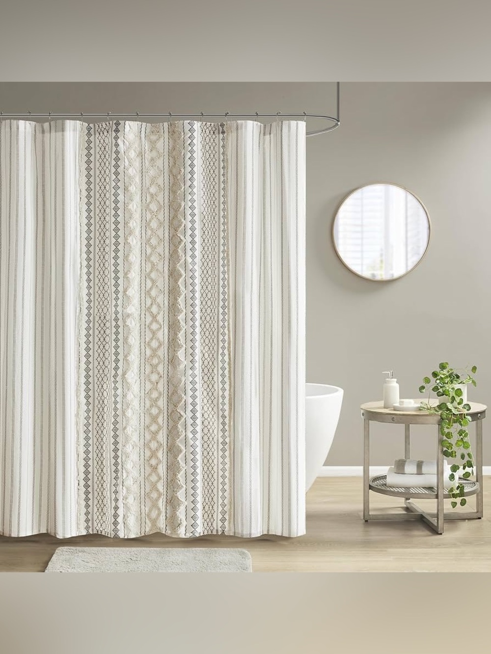 INK+IVY Imani Tufted Chenille 100% Cotton Shower Curtains Machine Washable ivory